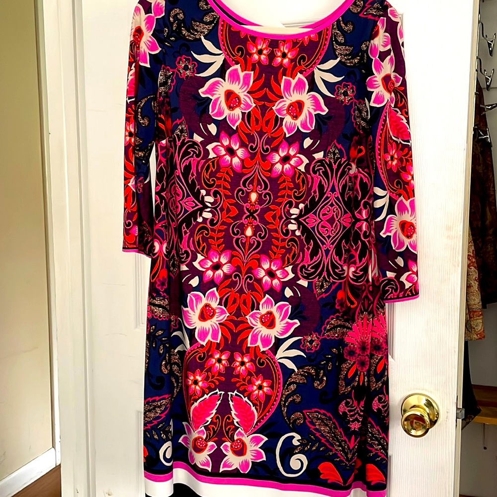 Eliza J Wonderful colorful dress. Lined. Size 14. Stylish zipper. Great details.